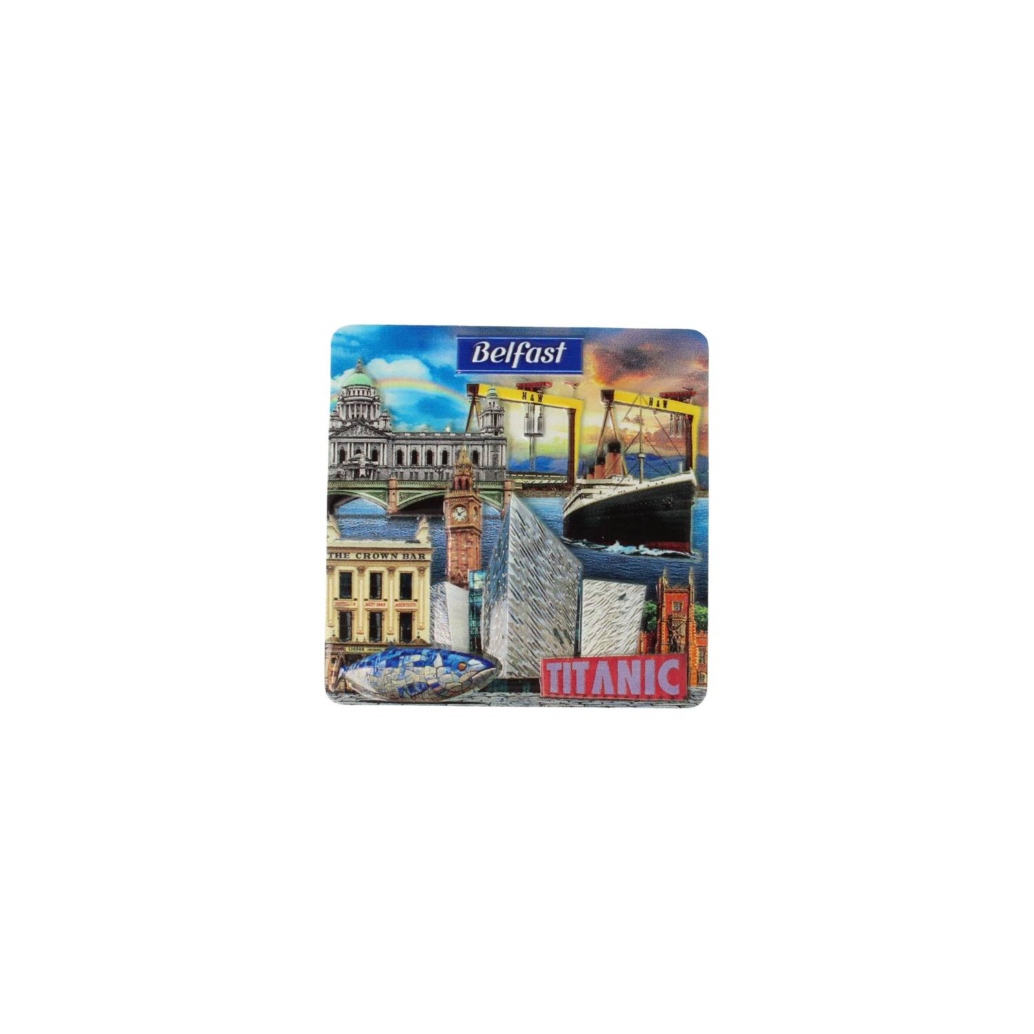 Belfast montage printed resin magnet featuring skyline and Titanic collage
