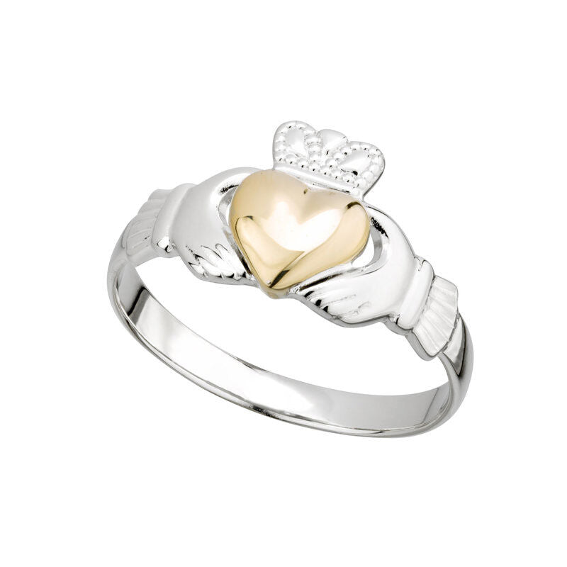 Ladies Silver Gold Heart Claddagh Ring