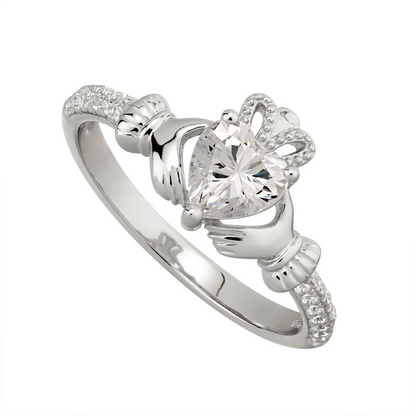 April Birthstone Crystal Claddagh Ring