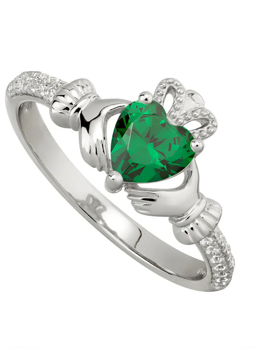 May Birthstone Emerald Claddagh Ring