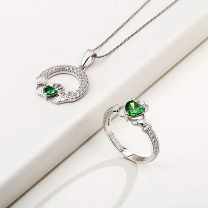 May Birthstone Emerald Claddagh Ring