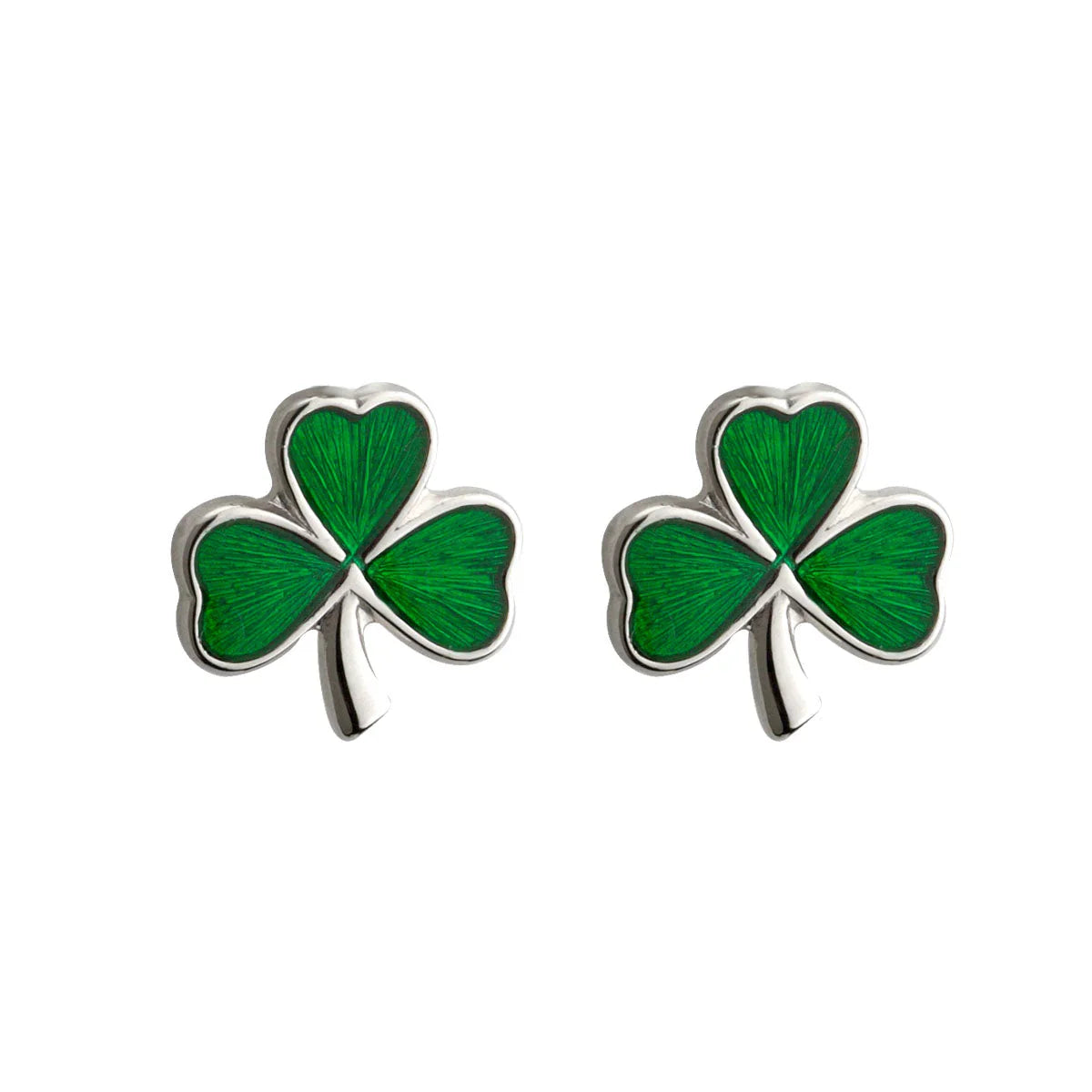 Small Silver Enamel Shamrock Stud Earrings
