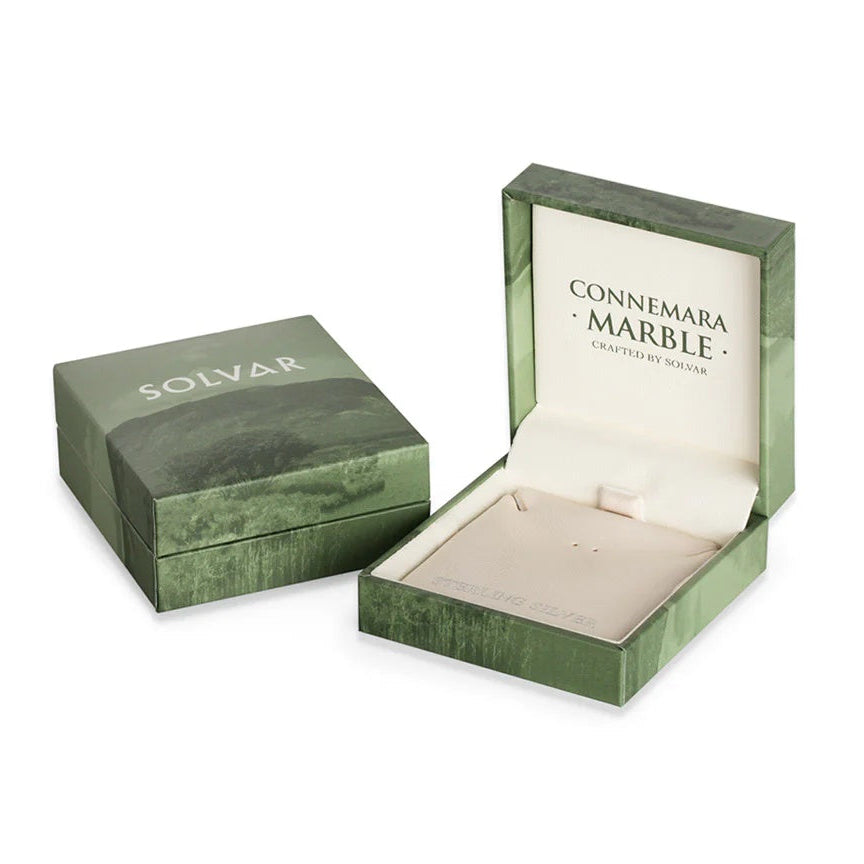 Sterling Silver And Connemara Marble Marcasite Shamrock Drop Earrings 