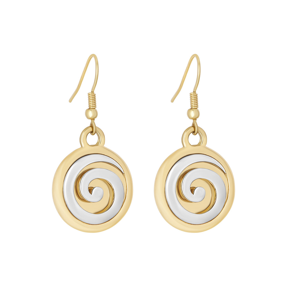 Two Tone Plated Spiral Drop Earrings