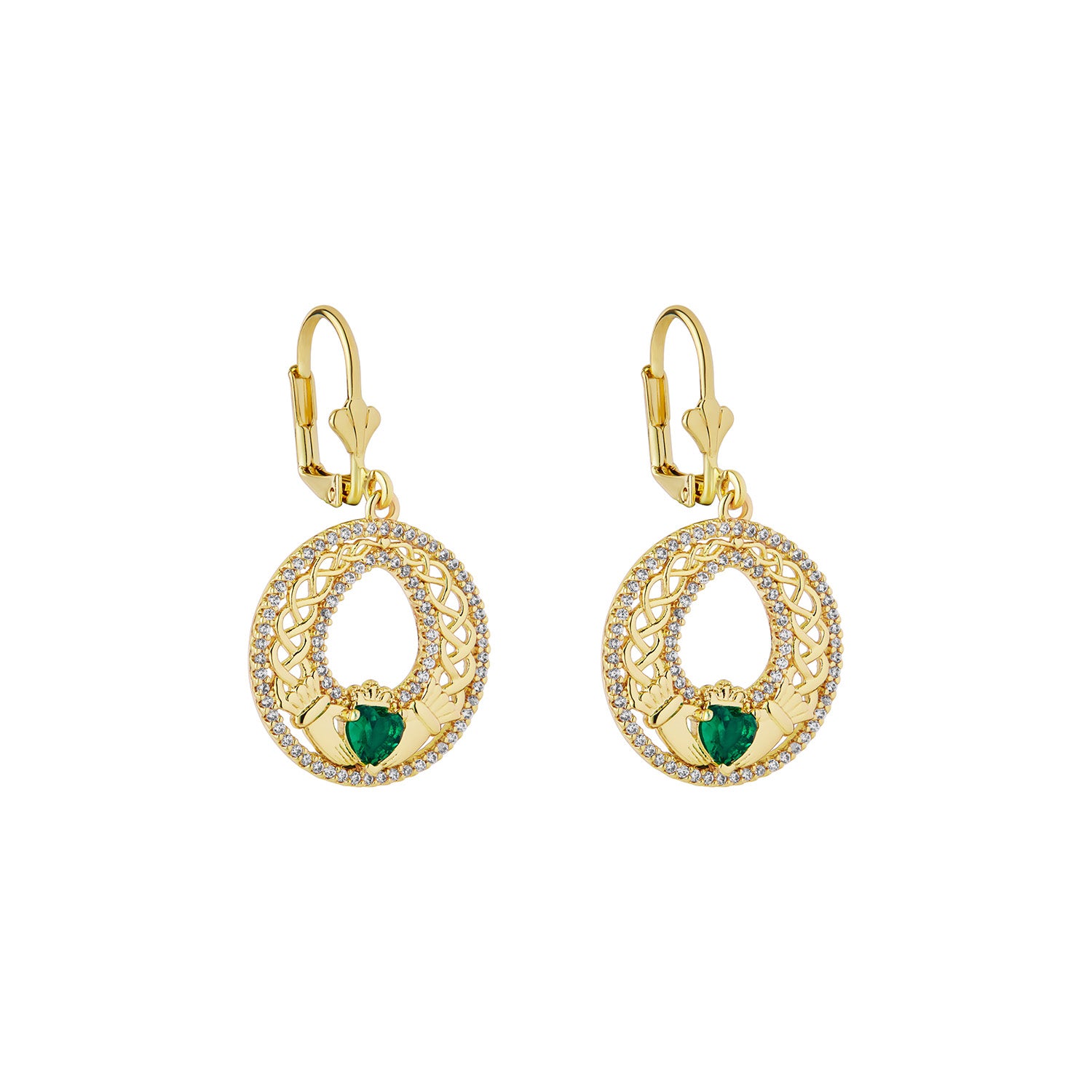 Gold Plated Ornate Crystal Claddagh Drop Earrings