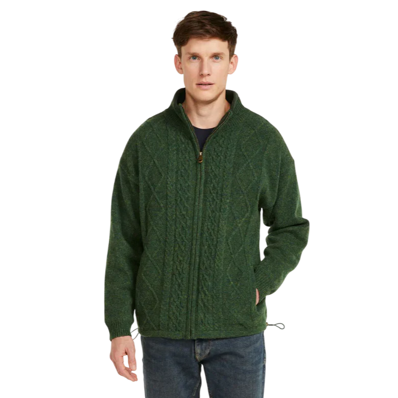 Lined Shetland Wool Zipper Cardigan Green