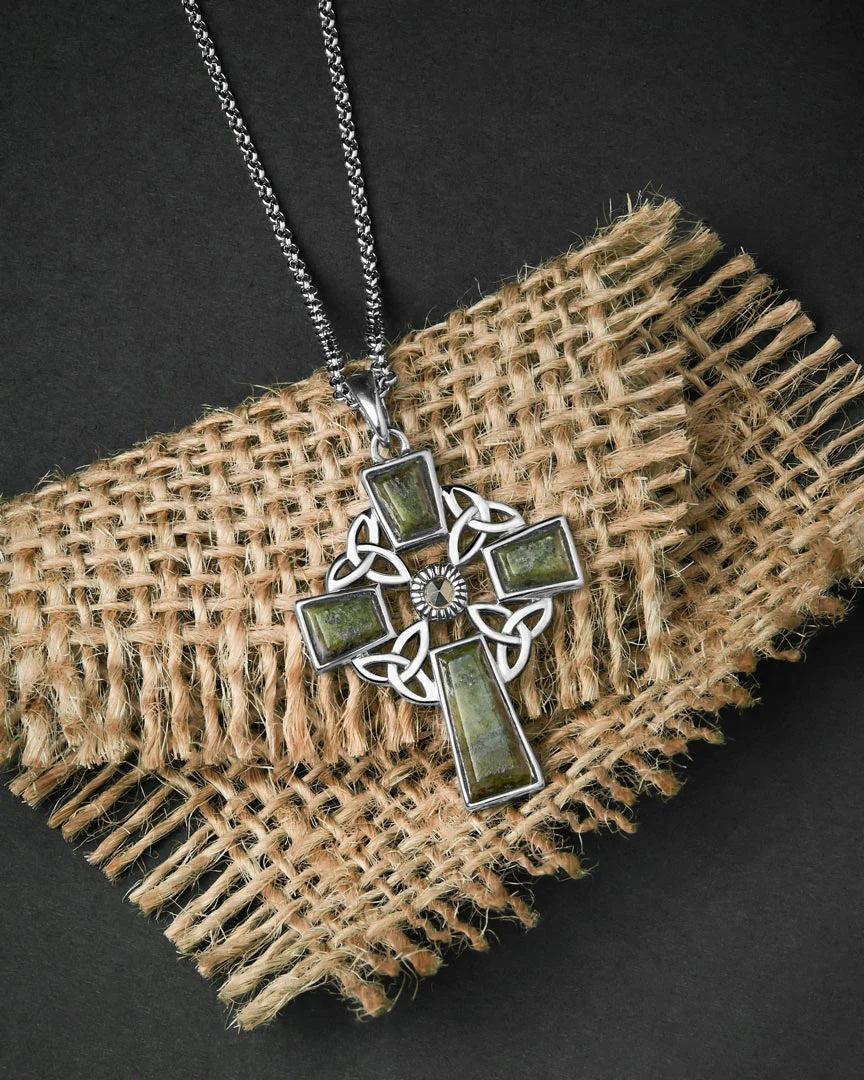 Sterling Silver Connemara Marble Celtic Cross Pendant 