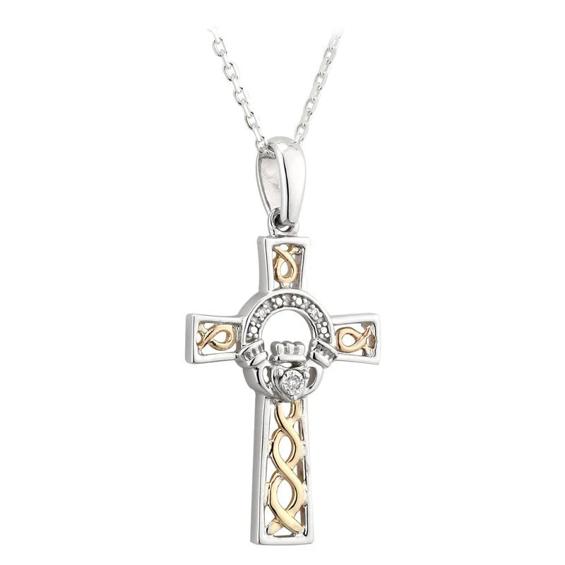 Sterling Silver And 10K Gold Plated Claddagh Cross Pendant