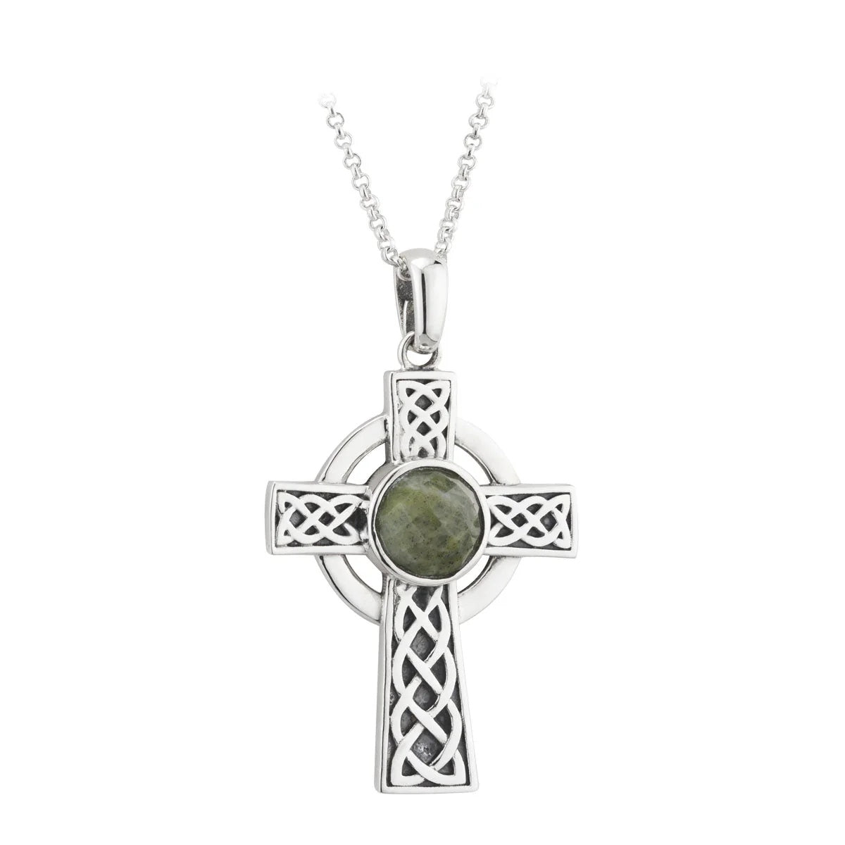 Sterling Silver Connemara Marble Celtic Cross Pendant