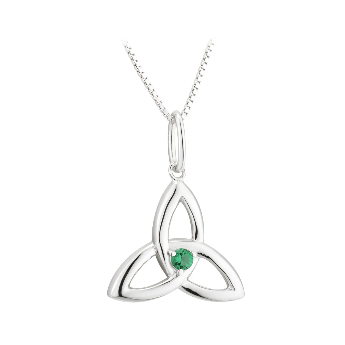 Silver Plated Trinity Knot Green Crystal Pendant
