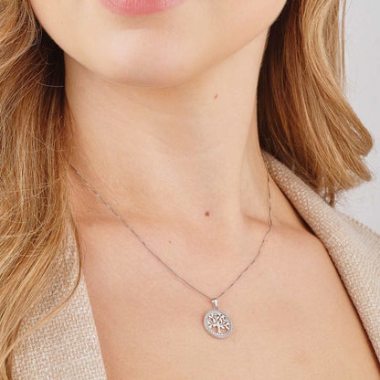Sterling Silver Cz Round Tree of Life Pendant
