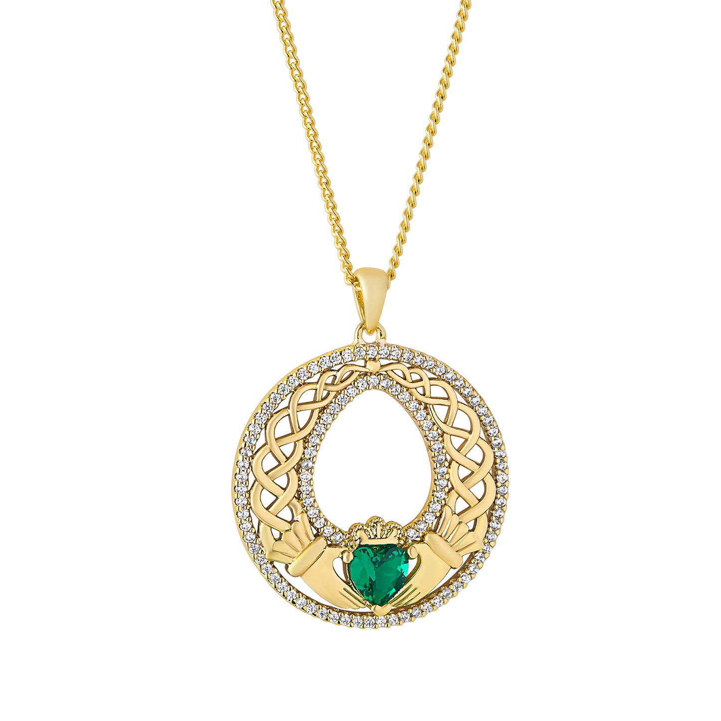 Gold Plated Ornate Crystal Claddagh Pendant