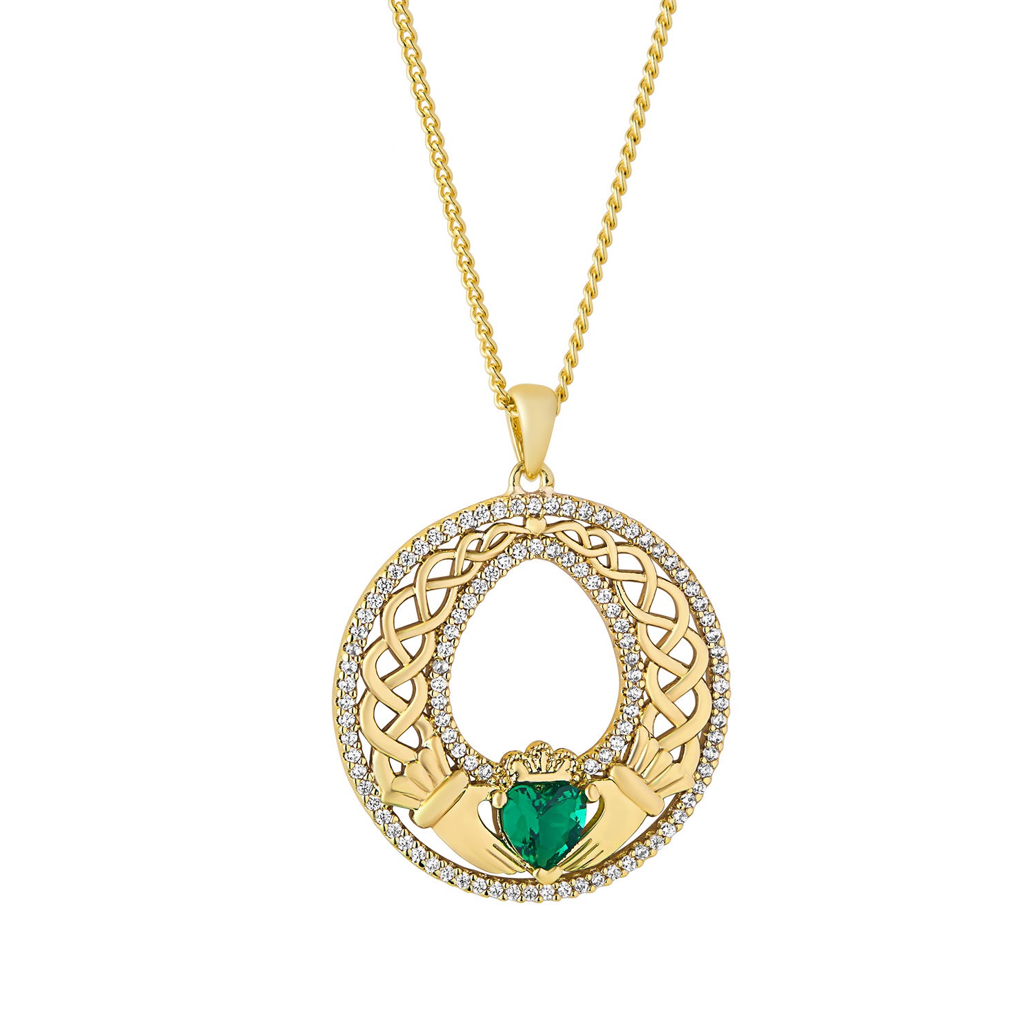 Gold Plated Ornate Crystal Claddagh Pendant