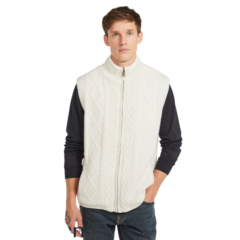 Lined Shetland Gilet with Full Zip White