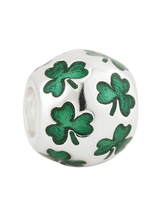 Bead Charm With Multiple Shamrocks Inlayed Hallmarked Sterling Silver