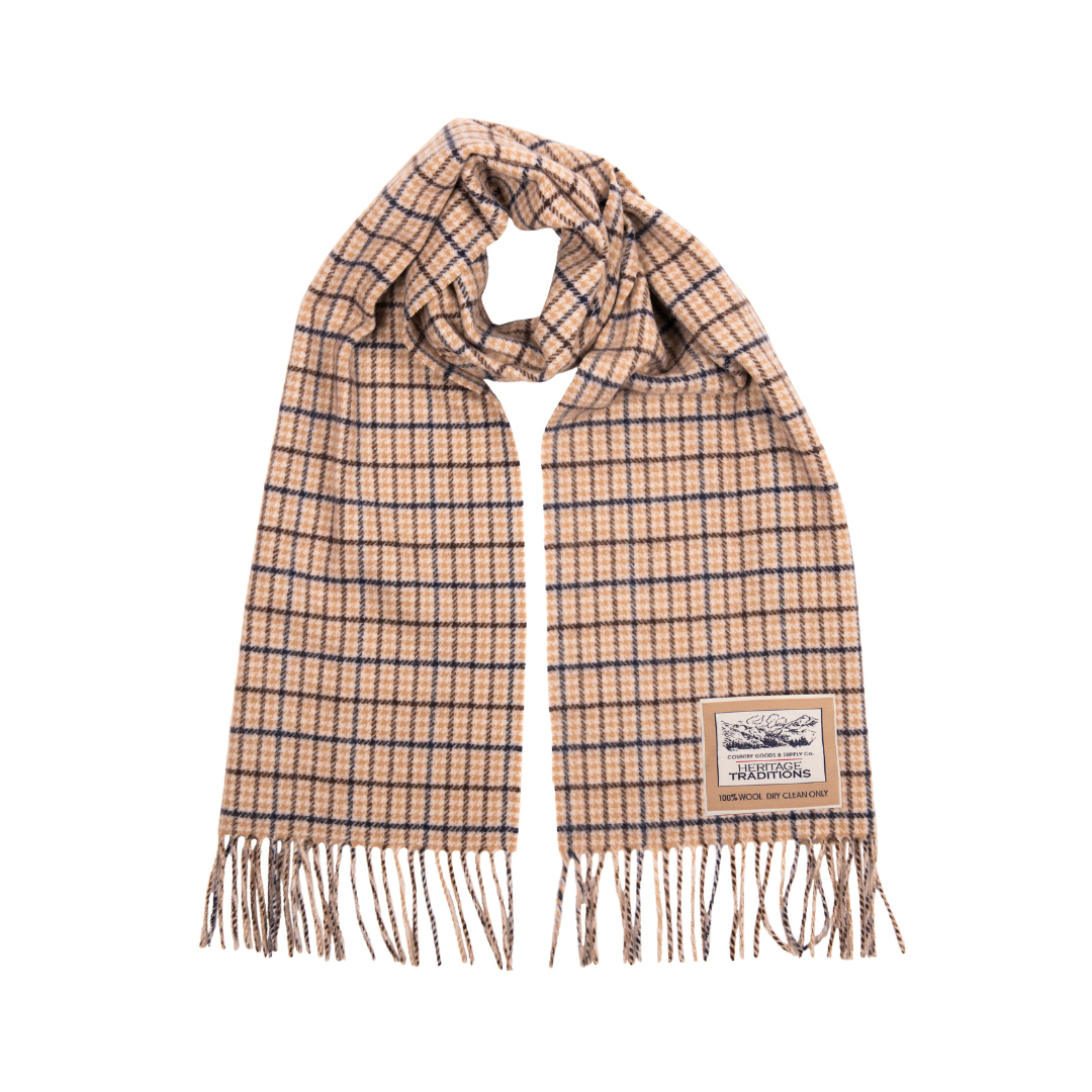 Lambswool Super Soft Camel And Navy Jacquard Scarf