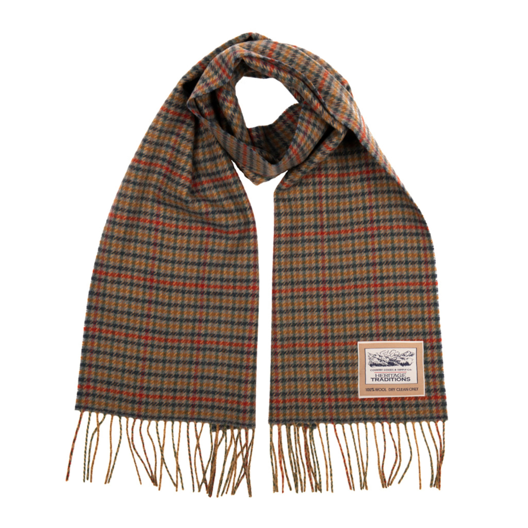 Lambswool Super Soft Petrol Rust Jacquard Scarf