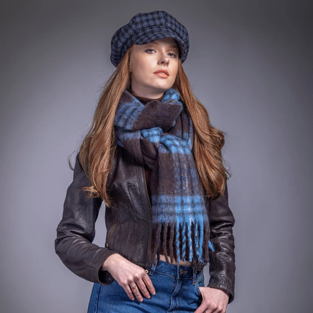 Soft Touch Herringbone Blue Blanket Scarf 