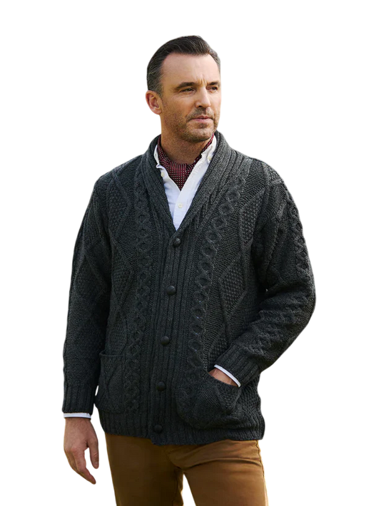 Men's Shawl Collar Grandfather Charcoal Cardigan