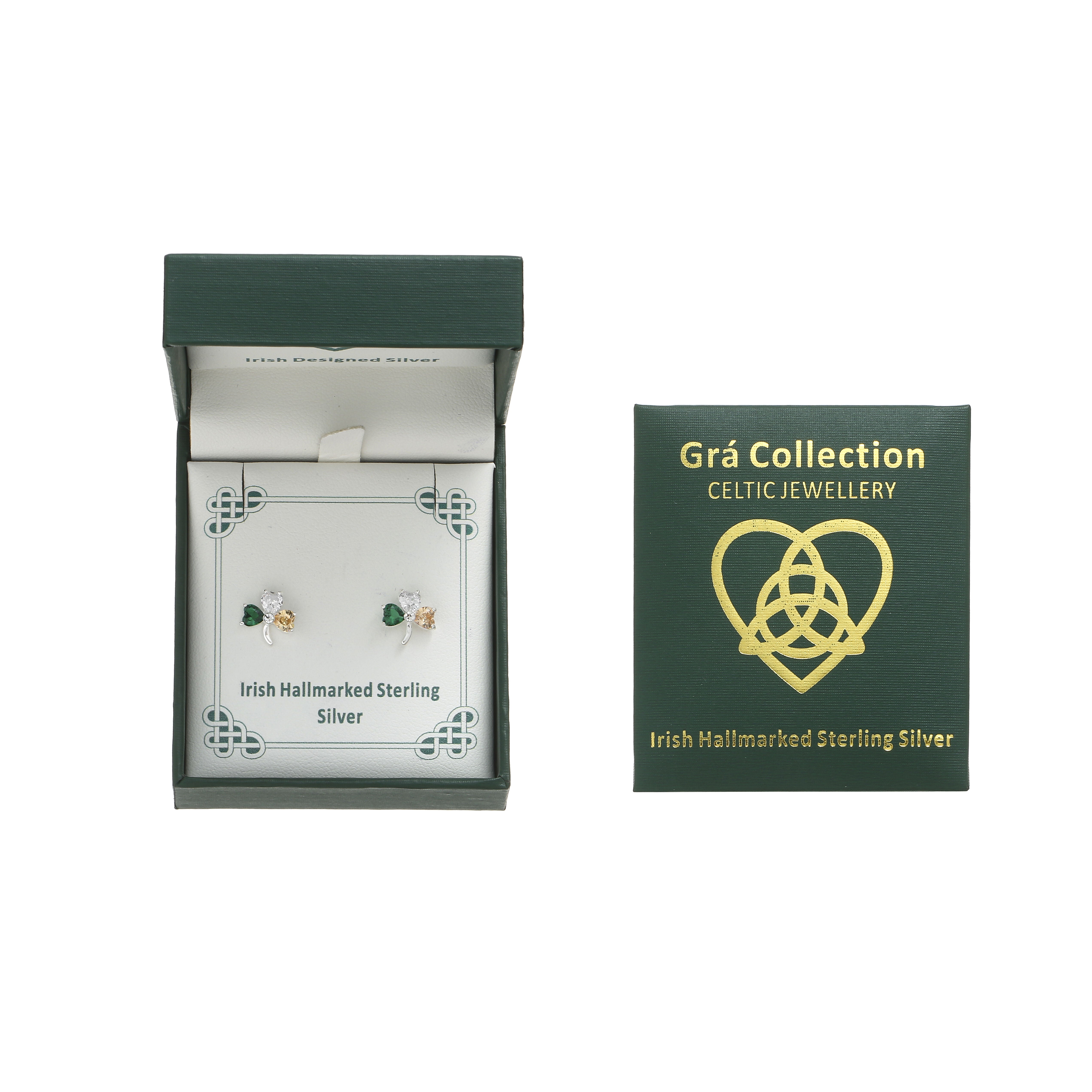 Grá Collection Tricolour Stone Shamrock Earrings Sterling Silver 