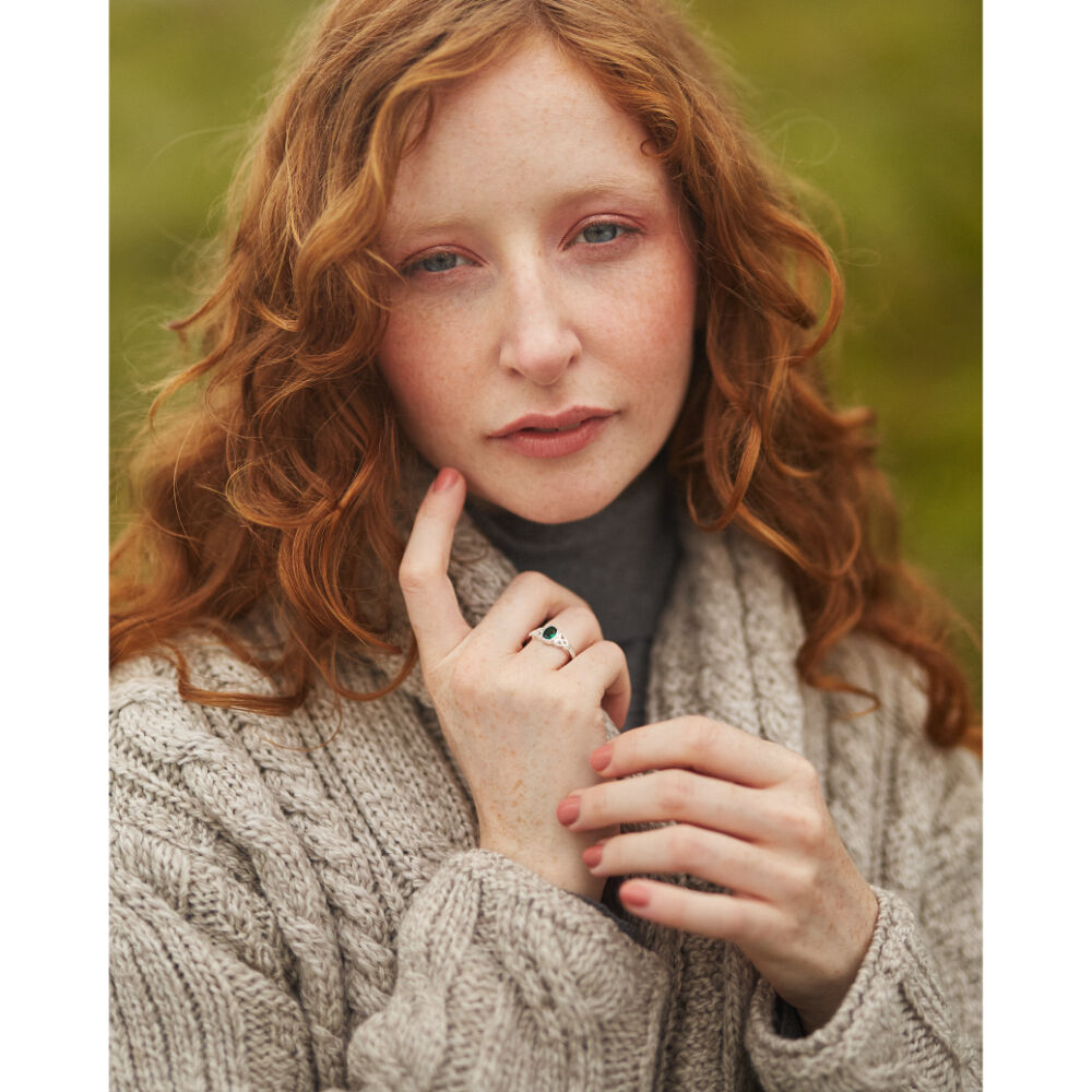 Celtic Ring With Green Stone 