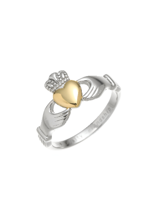 Ladies Claddagh Gold Heart Sterling Silver Ring
