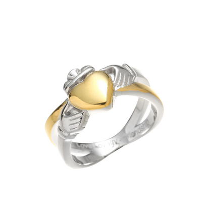 Sterling Silver and Gold Plated Double Band Claddagh Ring