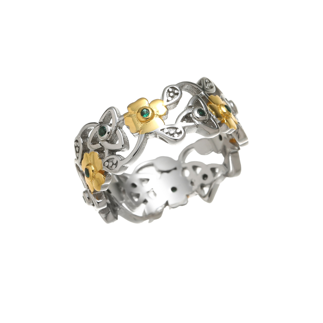 Sterling Silver Clover And Trinity Band Ring
