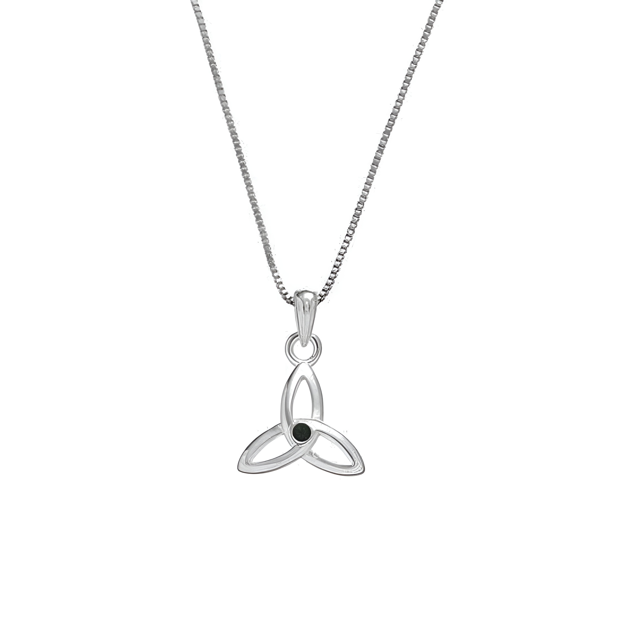 Grá Collection Trinity Knot Green Stone Necklace Sterling Silver