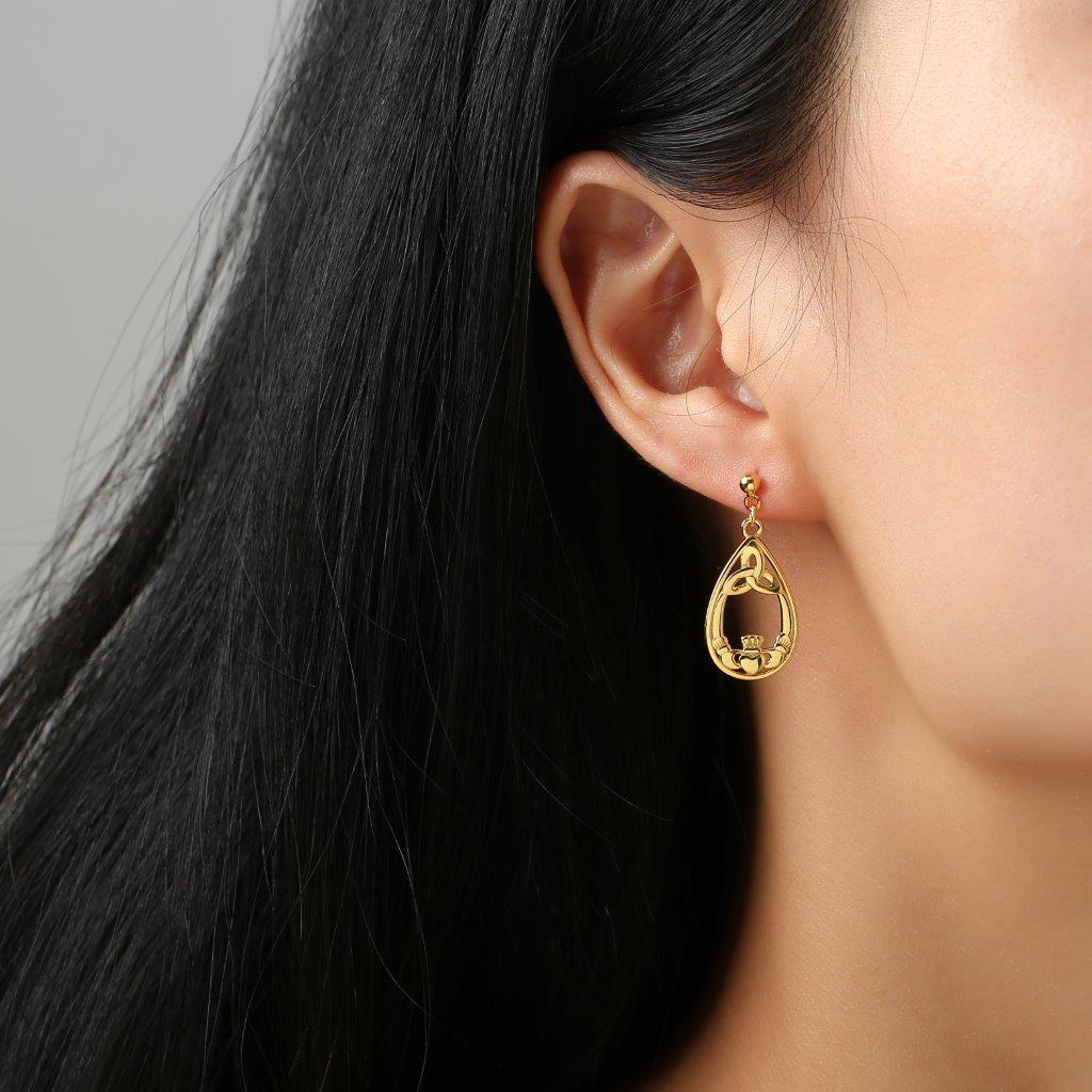 Gold Vermeil Trinity & Claddagh Drop Earrings 