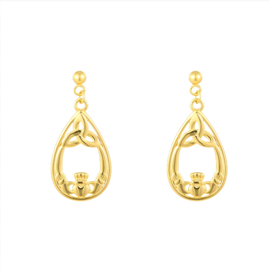 Gold Vermeil Trinity & Claddagh Drop Earrings
