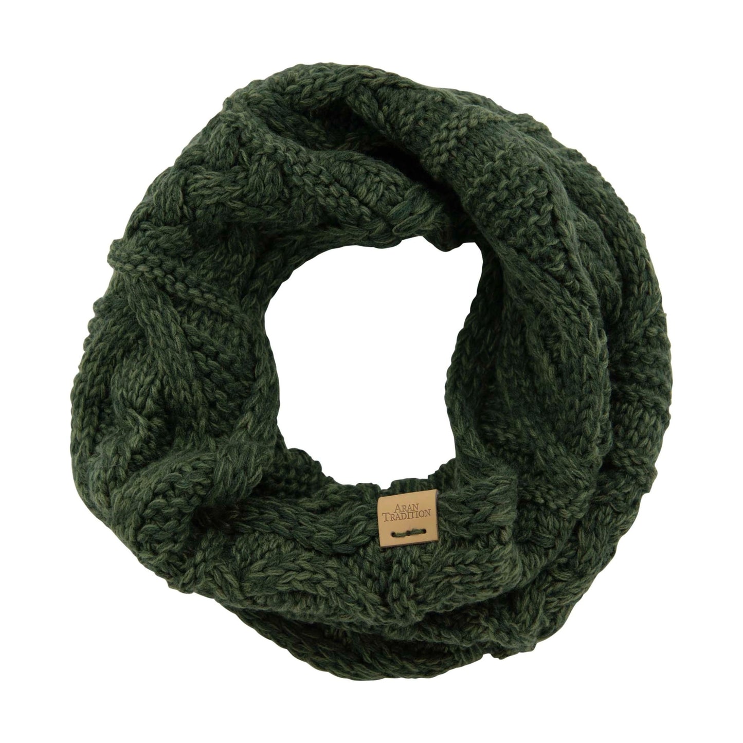 Aran Knit Style Cable Stitch Dark Green Snood
