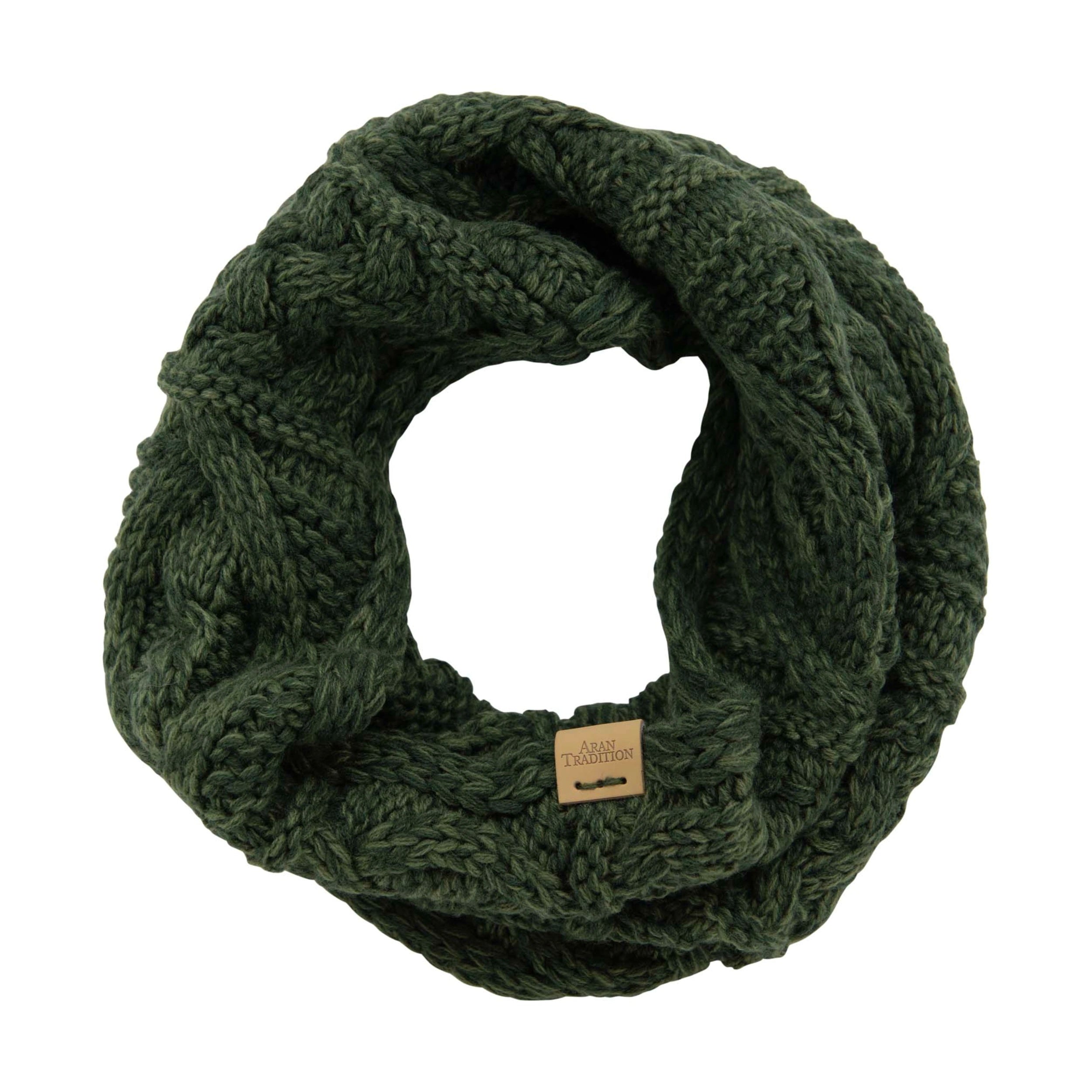 Aran Knit Style Cable Stitch Dark Green Snood