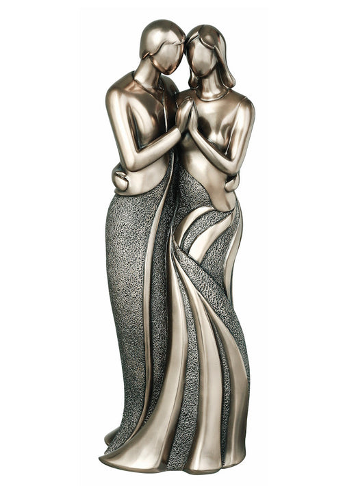 11 inch Forever Love statue of a couple embracing in a metallic silver finish.