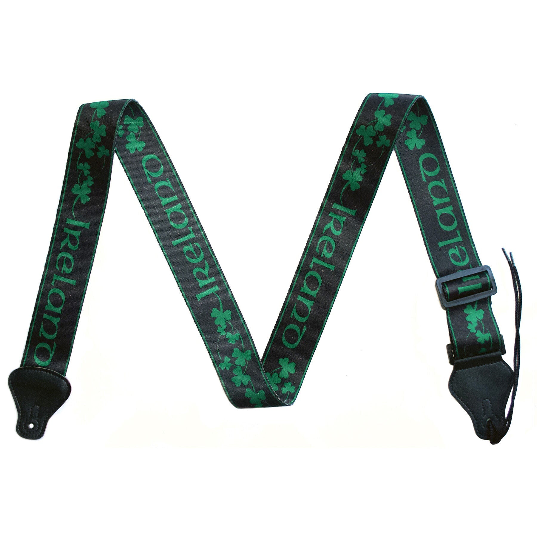 Ireland Guitar Strap With Green Shamrock Design Black
