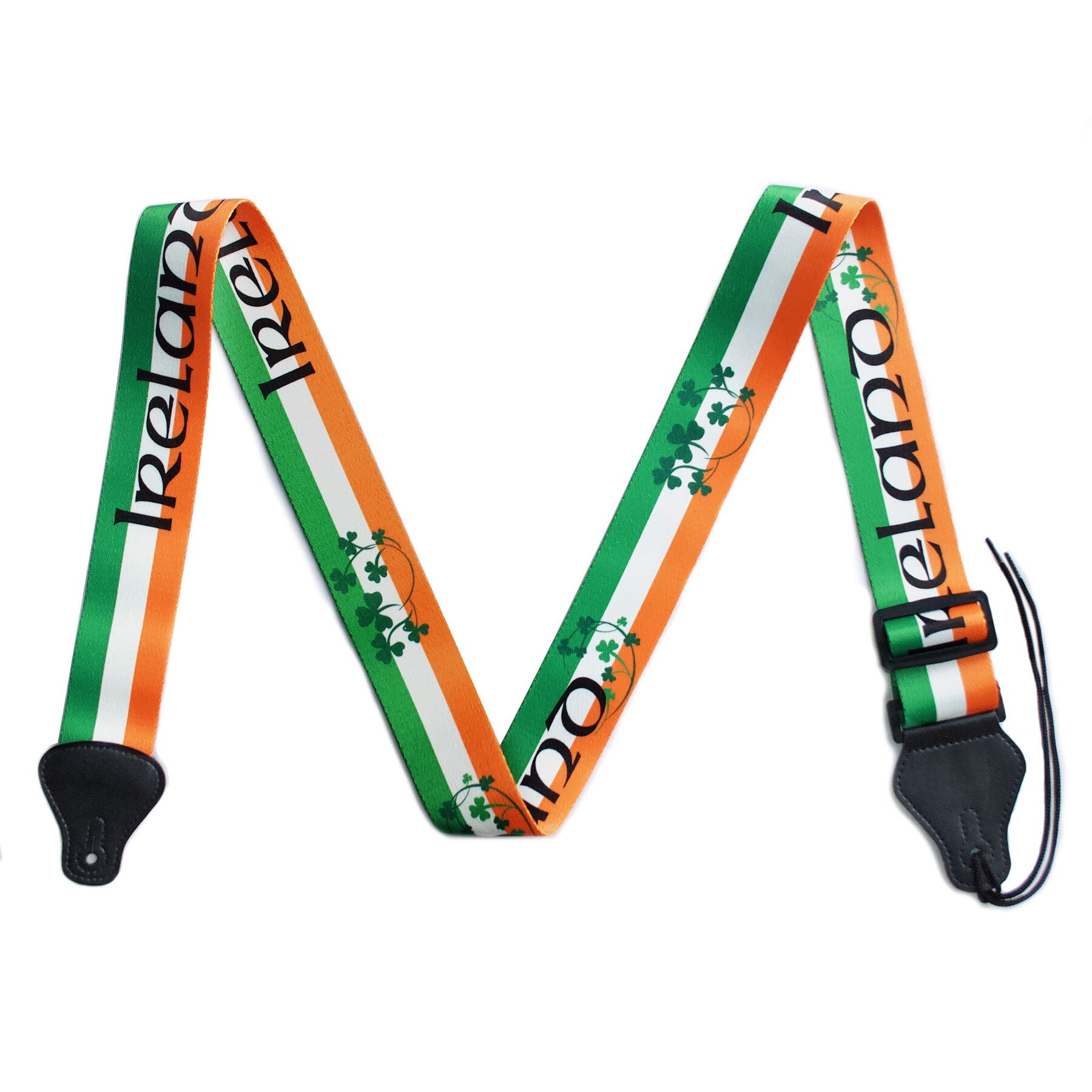 Ireland Guitar Strap With Tricolour & Sprig Shamrock Design