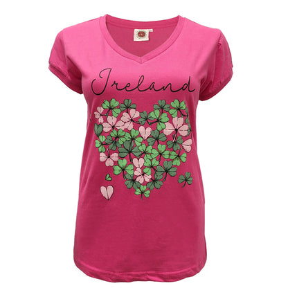Ireland Cerise Shamrock Heart Ladies T-Shirt