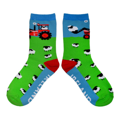 Kids Sheep And Tractor Green Socks