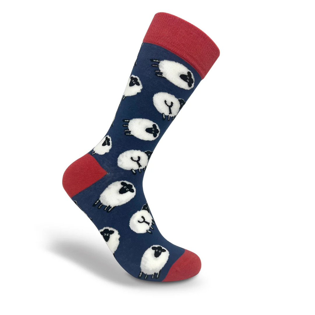 Mens Thomas Joseph Red And Navy Sheep Socks
