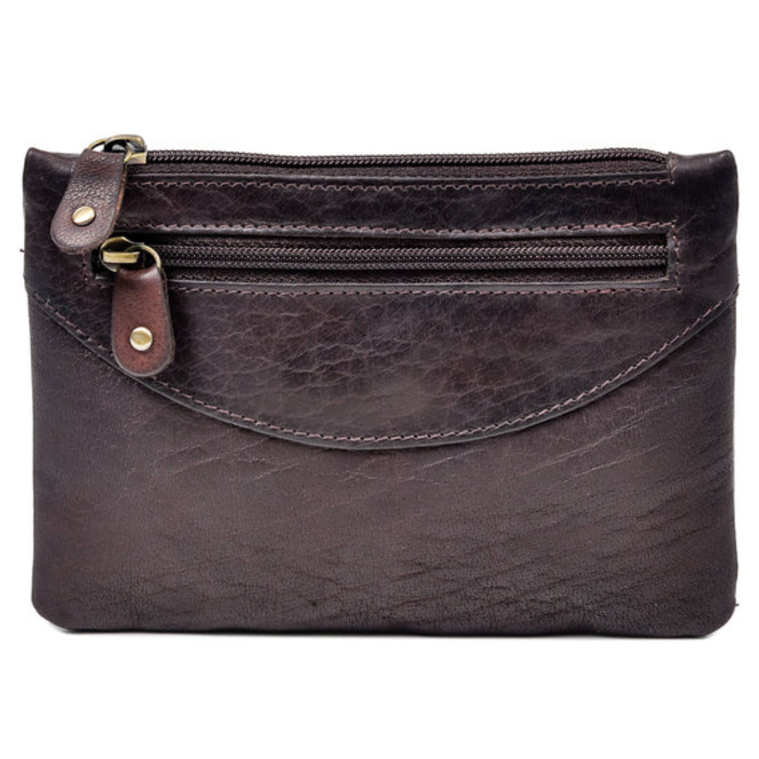 Leather 3 Zipper Brown Purse