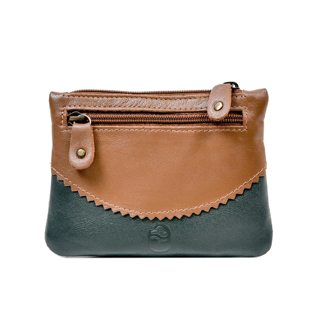 Leather Trinity Knot Top Zip Purse Two Tone 