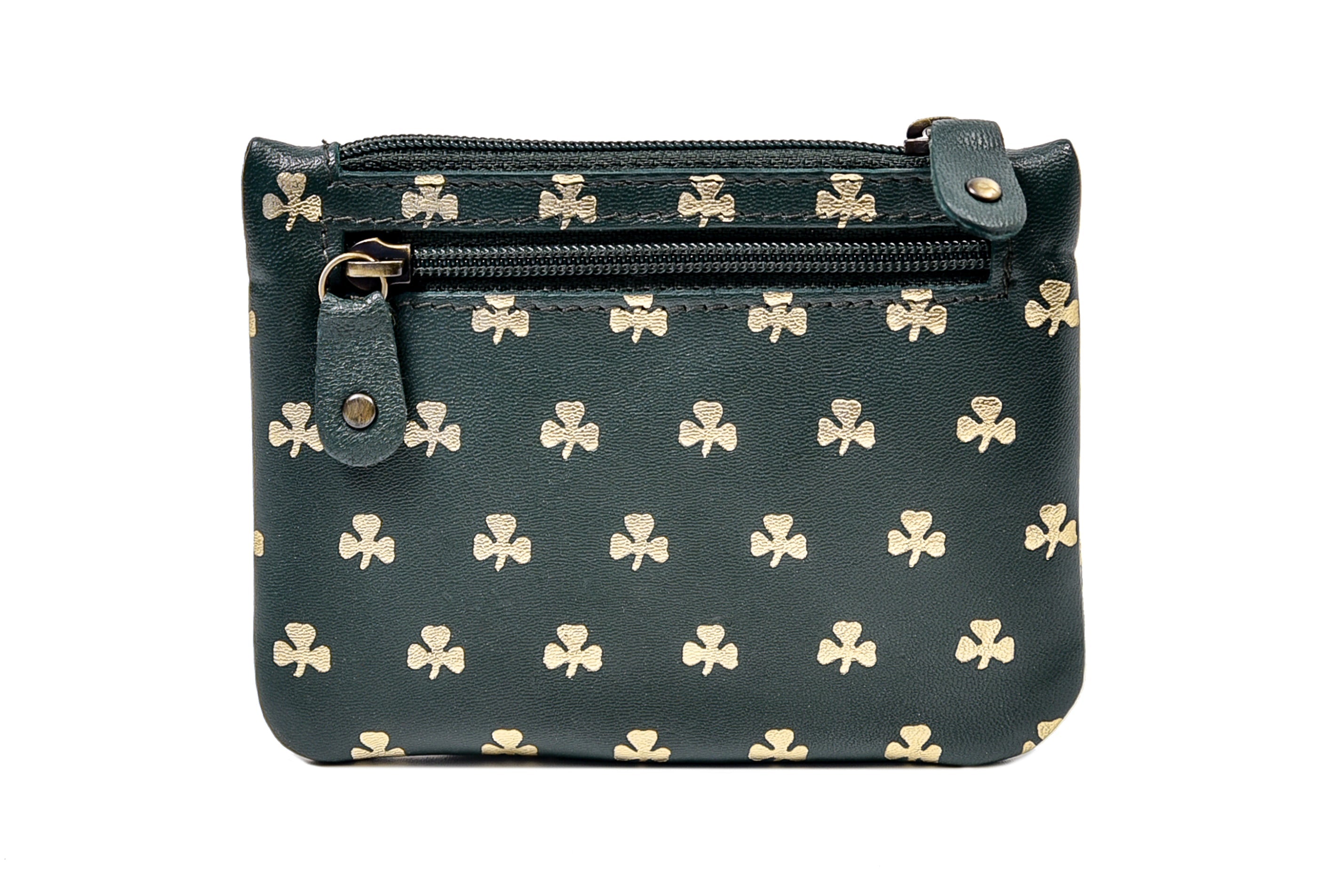 Leather All Over Shamrocks 3 Zip Purse