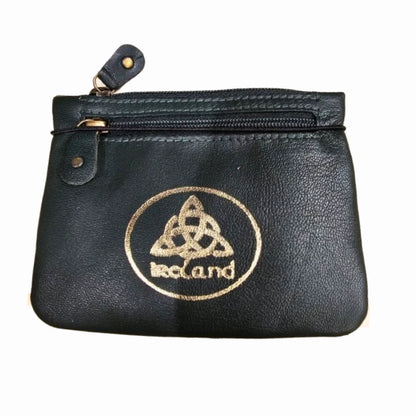 Ireland Trinity Knot 3 Zip Black Leather Purse