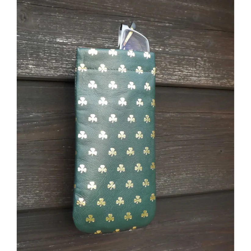 All Over Shamrock Leather Readers Specs Case