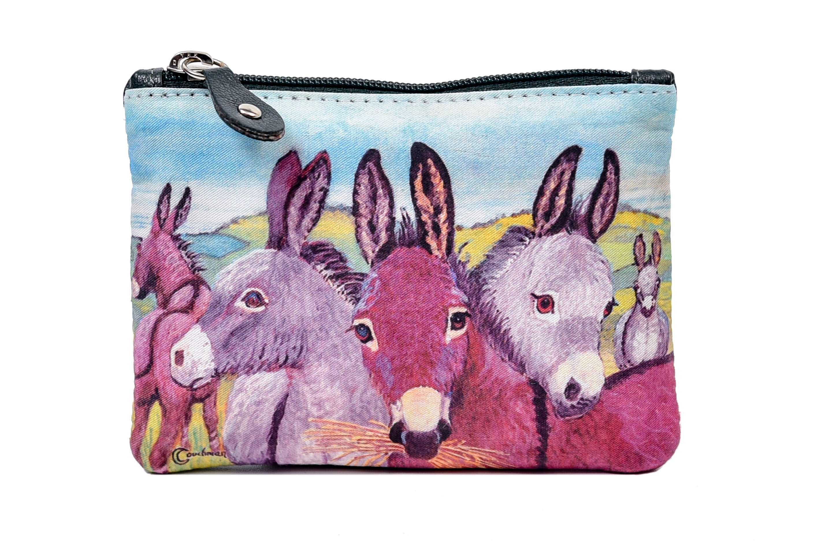 Irish Leather Top Zip Purse Donkeys Design