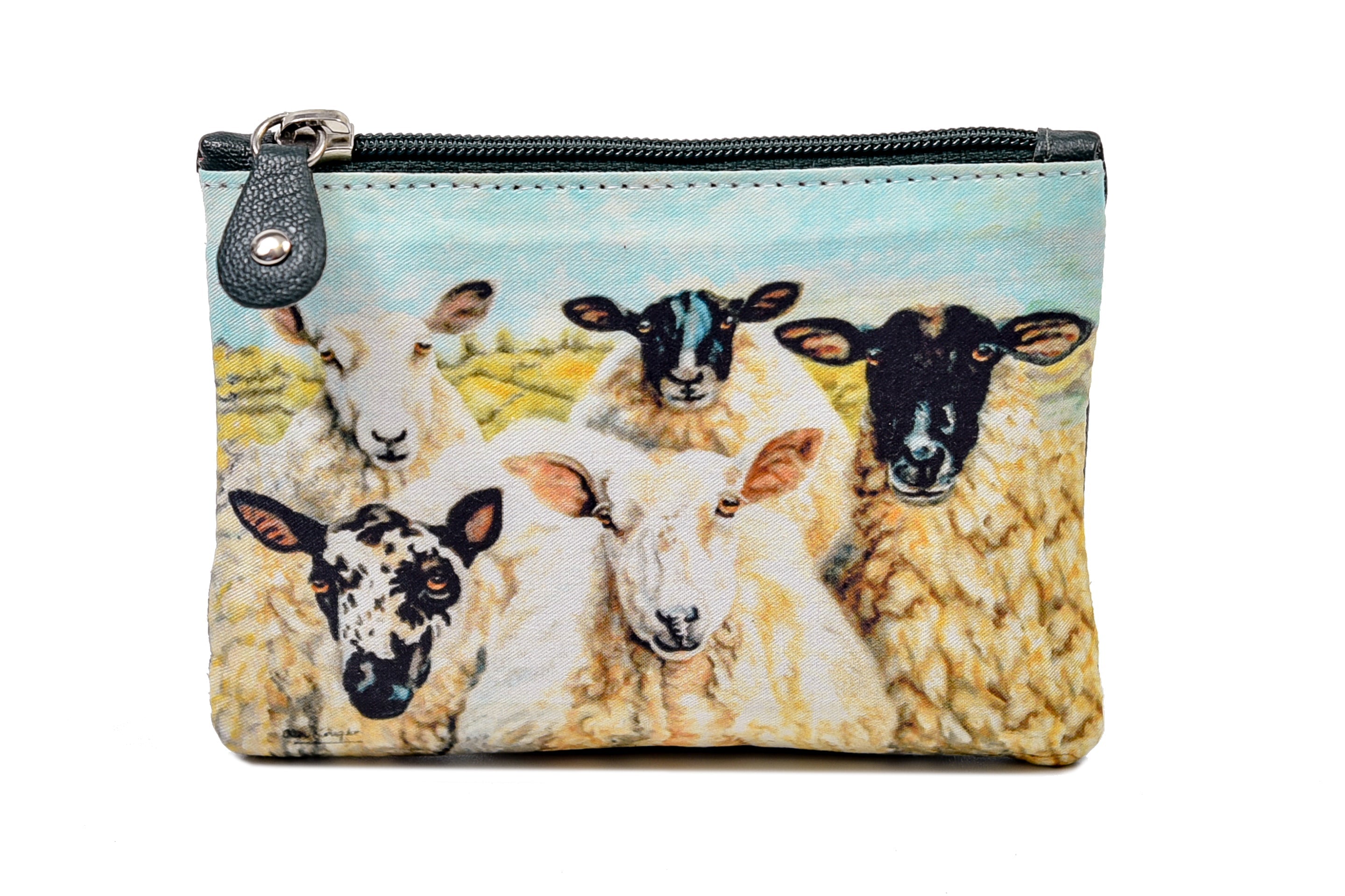 Irish Leather Top Zip Purse Five Sheep Design