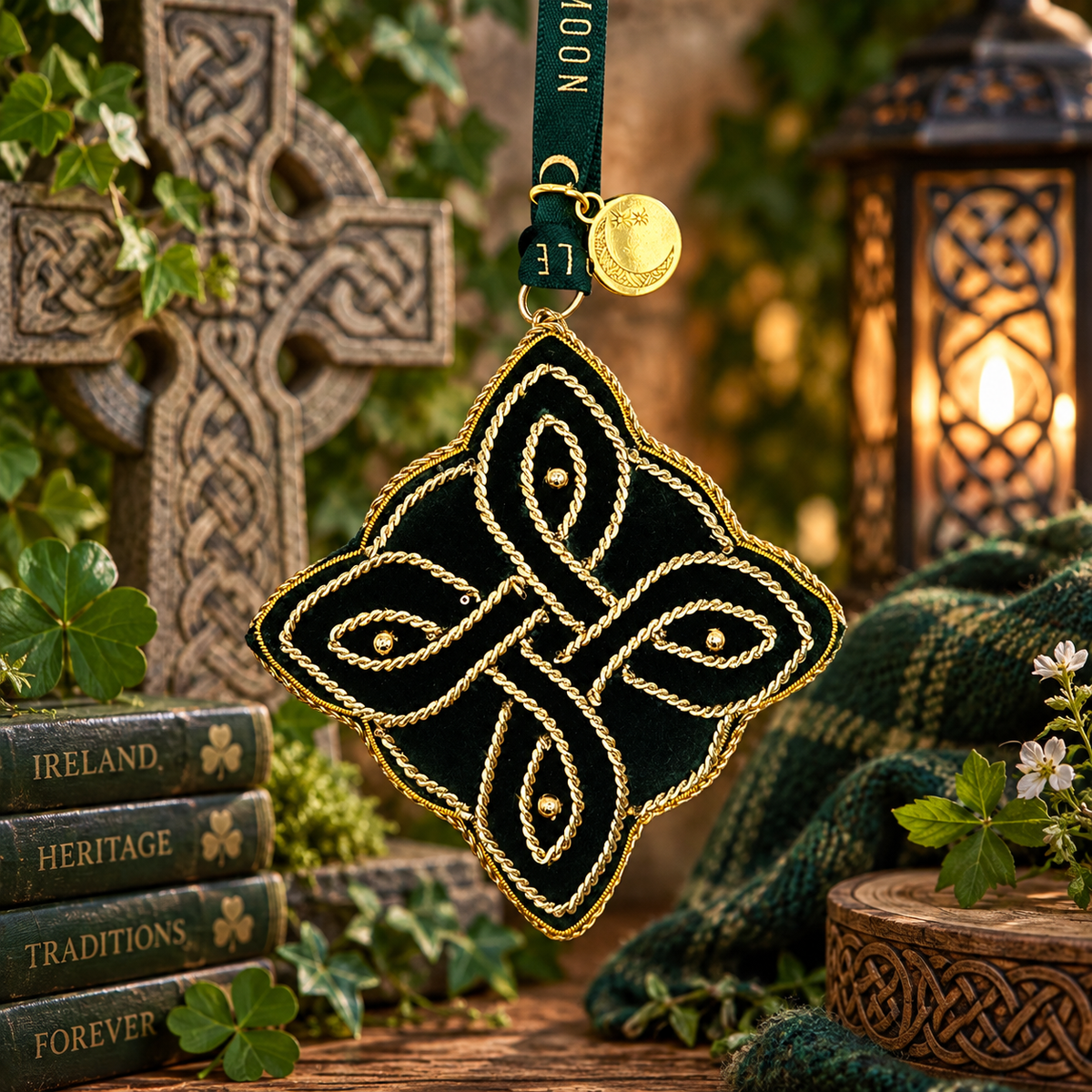 Celtic Cross Velvet Beaded Christmas Decoration