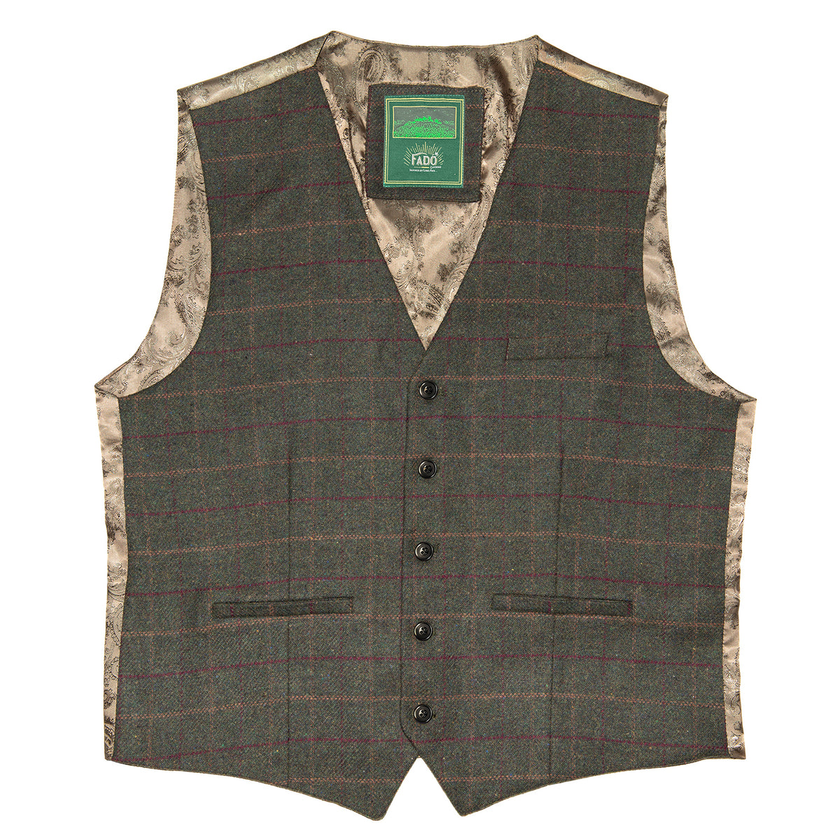 Men's Tweed Box Check Green Waistcoat