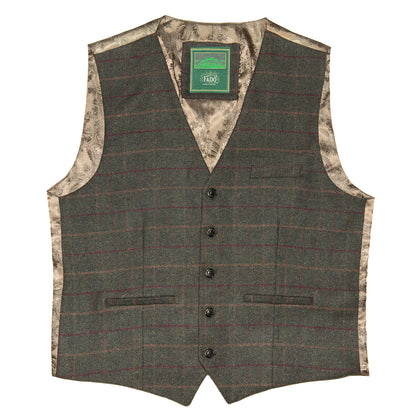 Men's Tweed Box Check Green Waistcoat