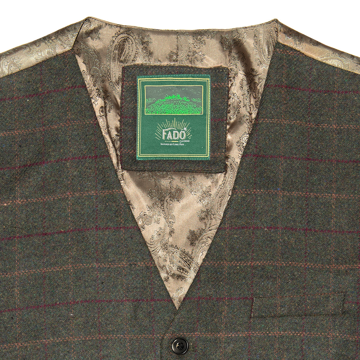 Men's Tweed Box Check Green Waistcoat